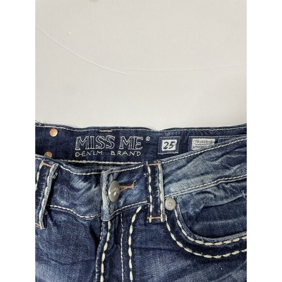 Miss Me Boyfriend Shorts Womens 25x9 Blue Denim Jeans Shorts Thick Stitch Jewel - Picture 7 of 8